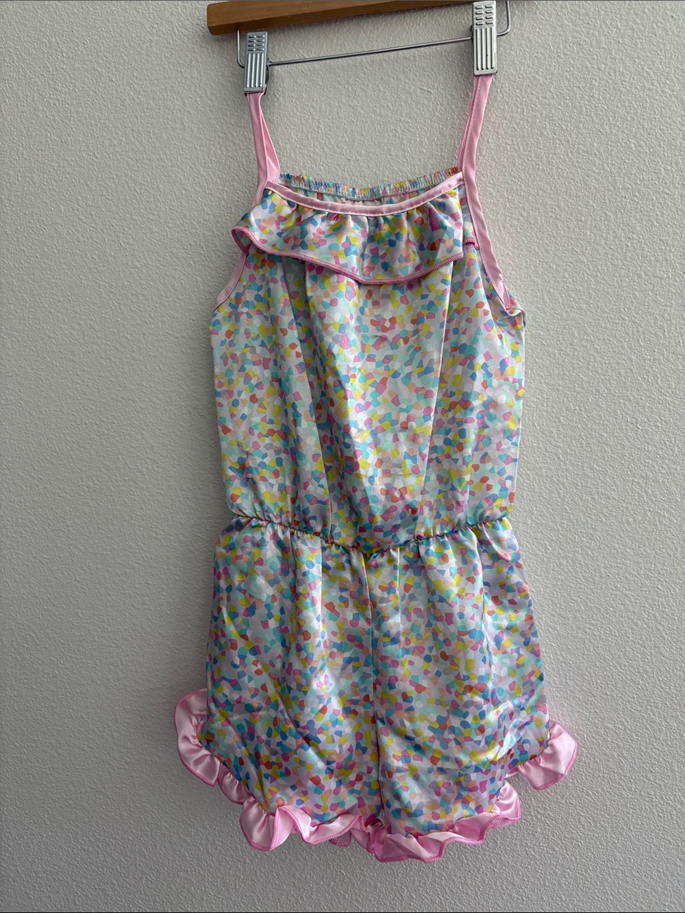 Girls' Pink Confetti Print Satin Pajama Romper